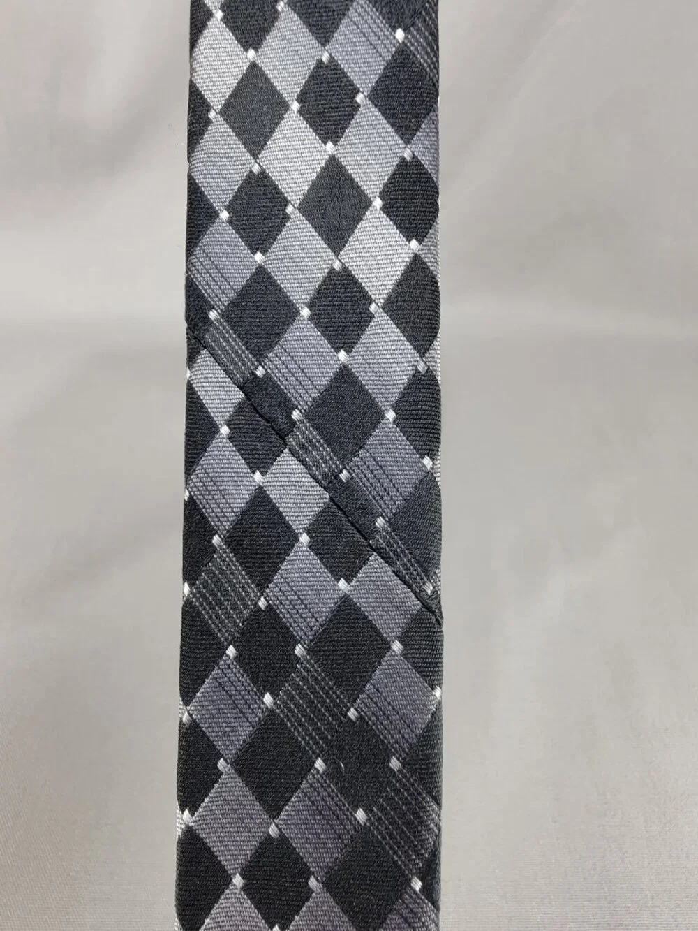 Pierre Cardin Silk Necktie Tie Mens Black Silver Geometric Square Diamond